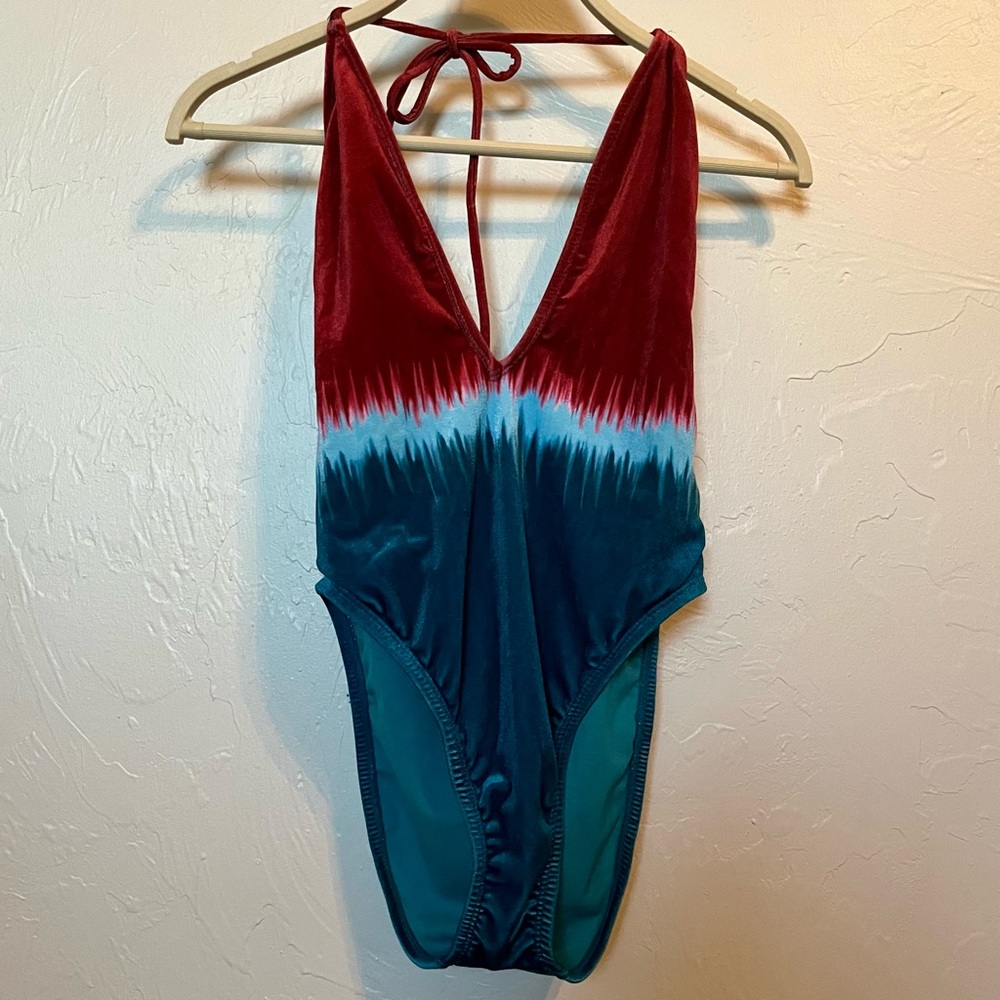 NWT The Bikini Lab Dip Dye Plunge Neck One-Piece Swimsuit in Teal Size S - Picture 3 of 10